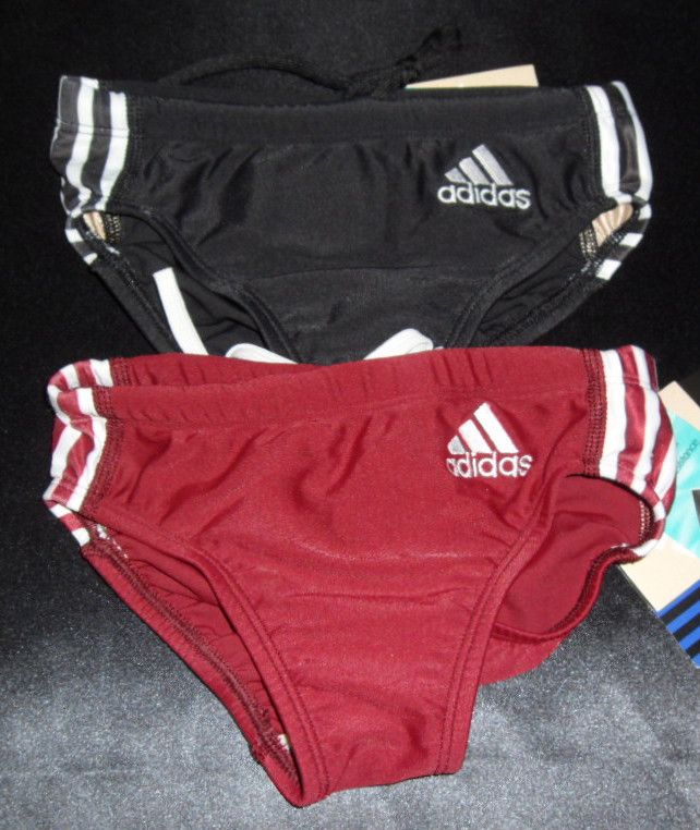 Lot 2 Boys Adidas BK/WH & BU/WH Swim Brief NWT Size 22  