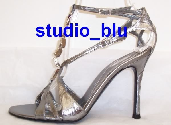 VERSACE Leather Snake Crystal Caged Sandals Shoes 38  