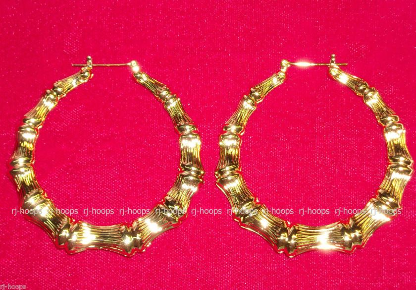 MADE IN USA   14KT Gold Plated ~2 1/8 Bamboo Hoop Earrings (#1127 