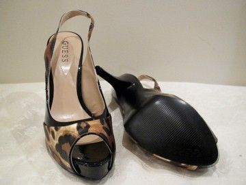 Guess RUTHANN Black Gold Leopard Print Pumps Heels Slingbacks Shoes 