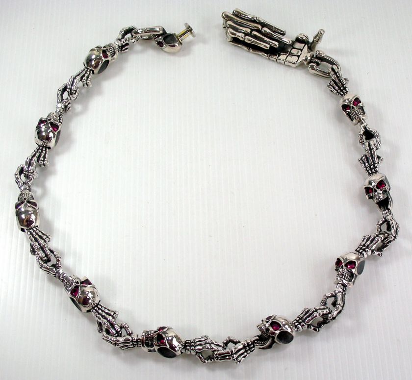 SKULL RUBY 925 STERLING SILVER GOTHIC MENS WALLET CHAIN BELT NEW 