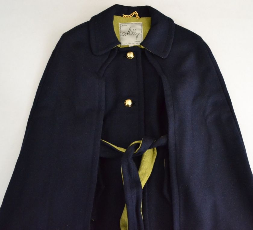 Milly Sienna Belted Cape US 8 NWT Midnight Spanish Wool Jacket Coat 