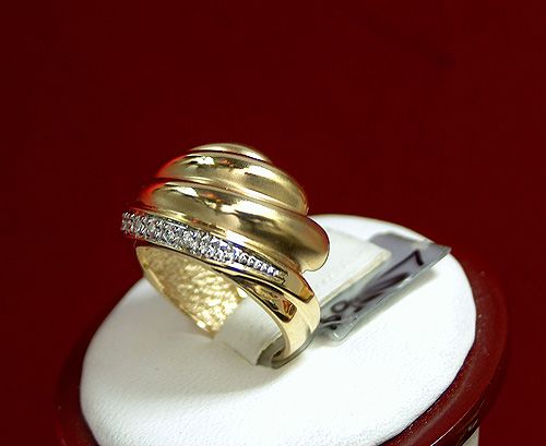 14K Yellow Gold Fancy Diamond Band Ring LEAF design  