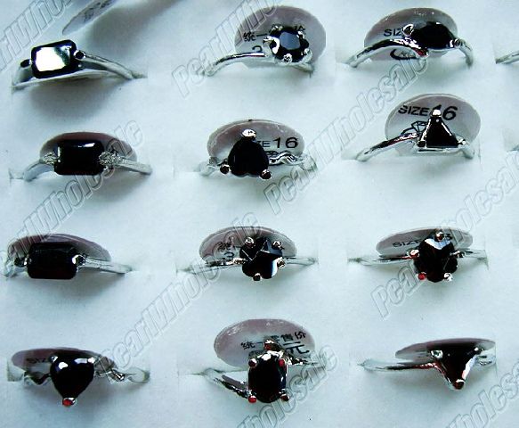 Wholesale 100pcs MIX BLACK CUBIC ZIRCONIA ring P&P FREE  