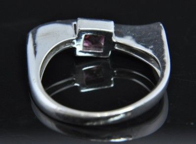 18K White Gold Rubellite Tourmaline Diamond Bar Ring  