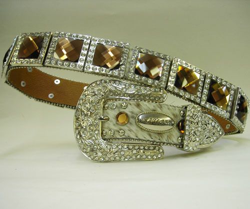 Cowgirl Cowhide Square Topaz Rhinestone Western Belt  