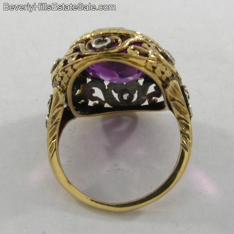 Antique Art Deco 18k Diamonds Amethyst Ring  