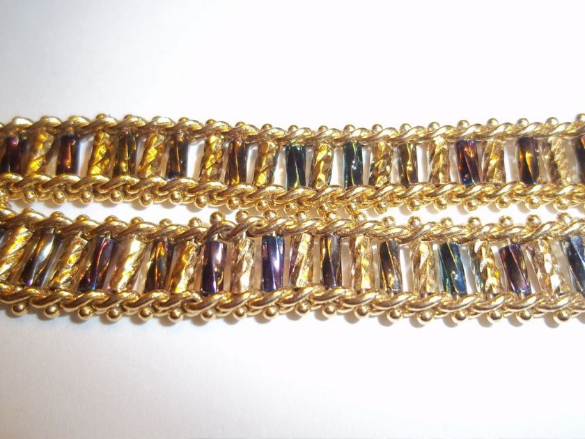 Signed PD Multi Color Gold Tone Metal Link Bead Bracelet  