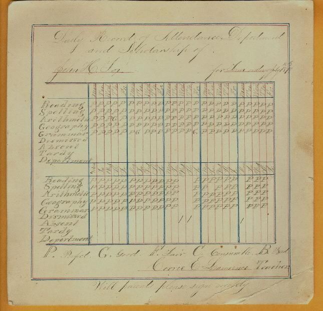 1870 Unique School Report Card Jaffrey NH Calligraphy  