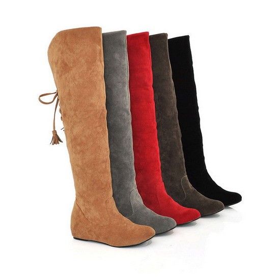 Womens Faux Suede Lace Backs Warm Inside Heels Booties Fashion Over 