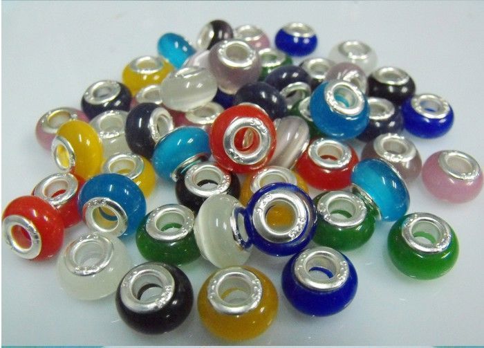 Cat eye Beads Fit charm bracelet mix colors 50pcs  