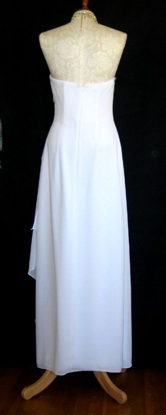   elegant white crepe dress by the incomparable jessica mcclintock