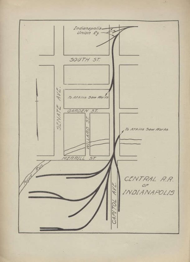 1925 map. Central Railroad of Indianapolis. Genuine.  