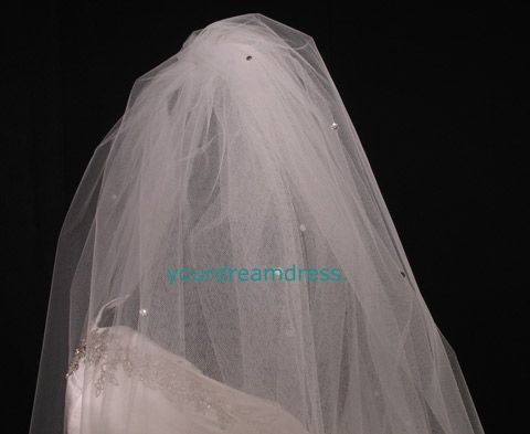 Bridal Wedding Veil S414VL Diamond White Scattered Crystals Two Layers 