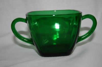 M31 ANCHOR HOCKING Forest Green Charm Creamer & Sugar  