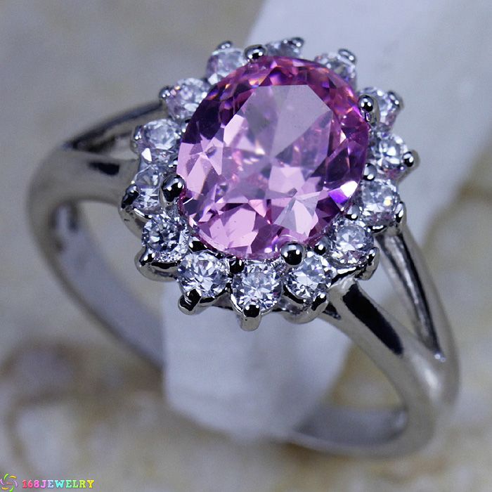 ELEGANT PINK KUNZITE GEMSTONE SILVER RING J516 SIZE7  