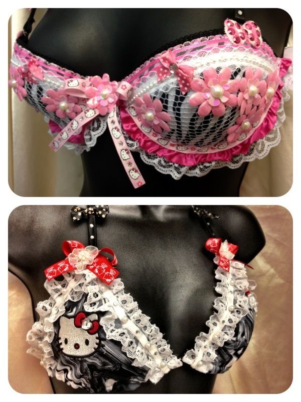 NEW Hello Kitty Rhinestone Bra Bikini Top Gogo Dancer Ruffles Bow 