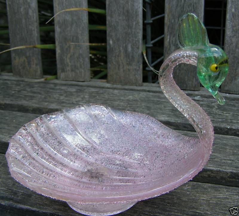 FRATELLI TORO ART MURANO GLASS GRAIN FINISH SWAN BOWL  