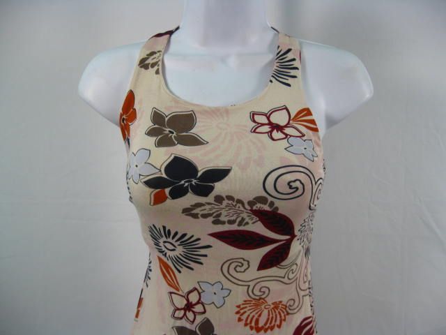 NWT SHEANDME Cream Modal Floral Tank Top Tunic SZ P/S  