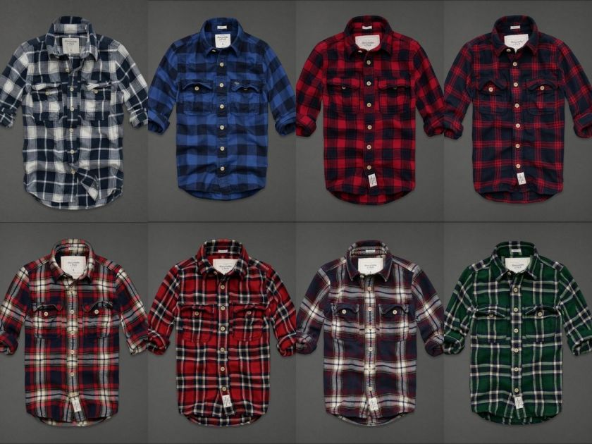 NWT Abercrombie & Fitch Men Flannel Button Down Plaid Muscle Fit Shirt 