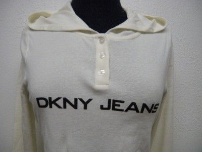 NWT DKNY Jeans Womens Hooded Hoodie Cotton Shirt Henley  