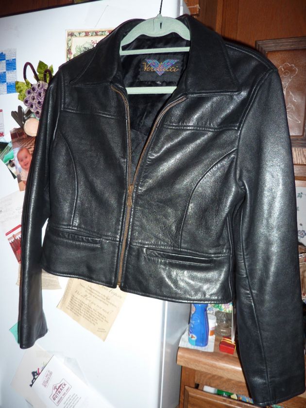 VERDUCCI cropped LEATHER BIKER jacket size s womans coat  