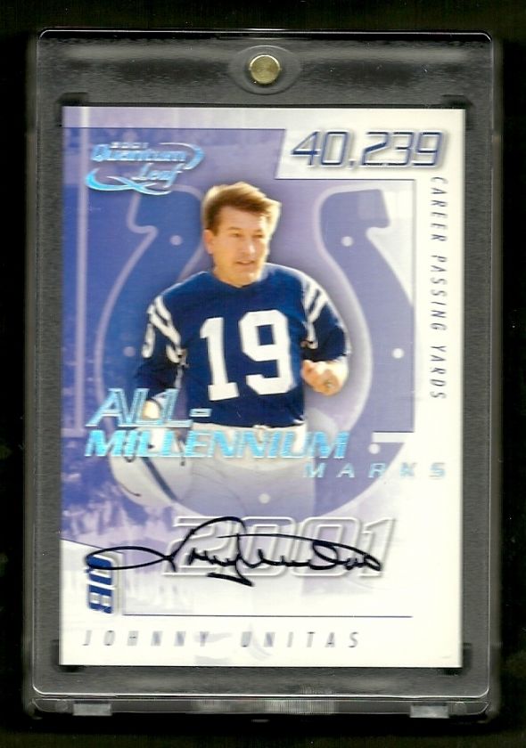 Johnny Unitas 2001 Quantum Leaf Millenium Marks Auto #/100 On Card 