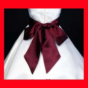 PRINCESS FLOWER GIRL DRESS SATIN SASH BOW BURGUNDY/WINE  