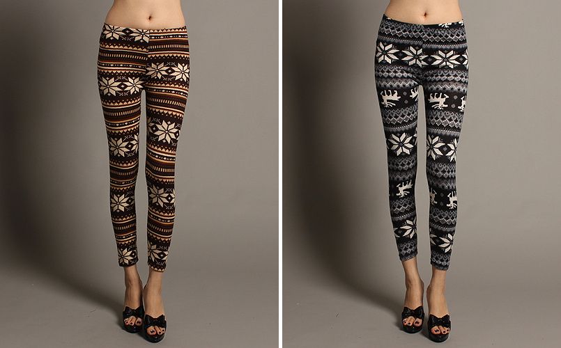 MOGAN Vintage Printed Snowflake Stretch KNIT SKINNY LEGGINGS Chic 