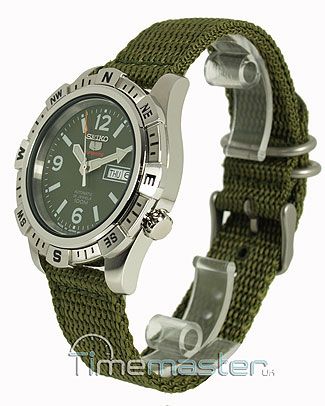 SEIKO 5 SPORTS MENS AUTOMATIC MILITARY KHAKI GREEN FACE NYLON STRAP 