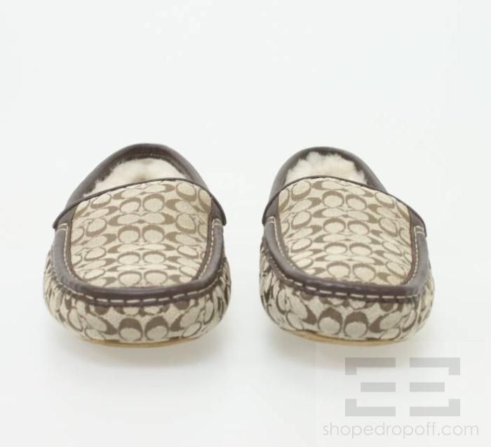 Coach Brown Monogram Monica Shearling Slippers Size 8 NEW  