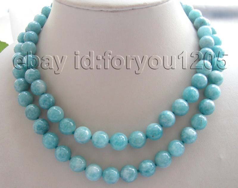 36 Genuine Natural 10mm Round Aquamarine Necklace  