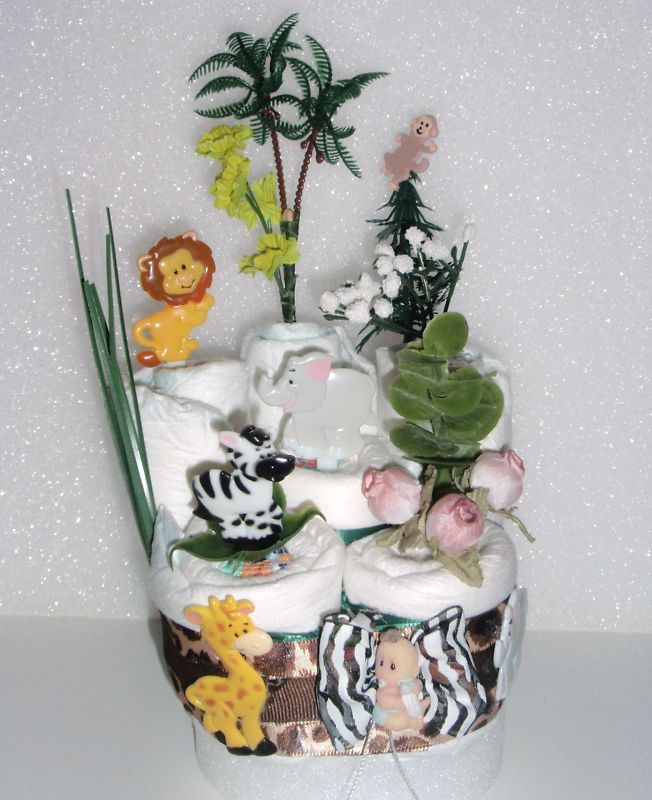 JUNGLE SAFARI BABY SHOWER MINI DIAPER CAKES CENTERPIECE  