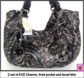 Kathy Van Zeeland Steel Tiger Whip Effect Tote, 2 Sets Charms & Wallet 