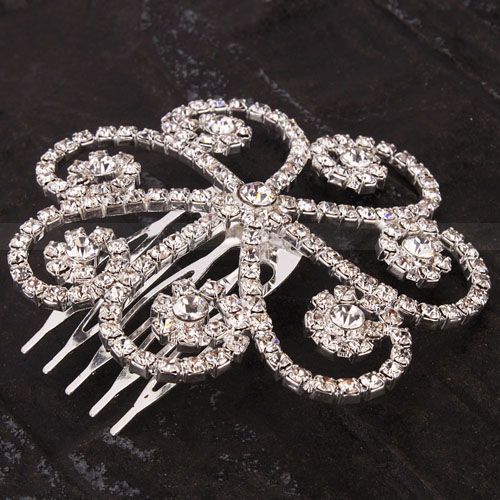 Stylish Pretty Rhinestone Flower shaped Hair Comb Pin  