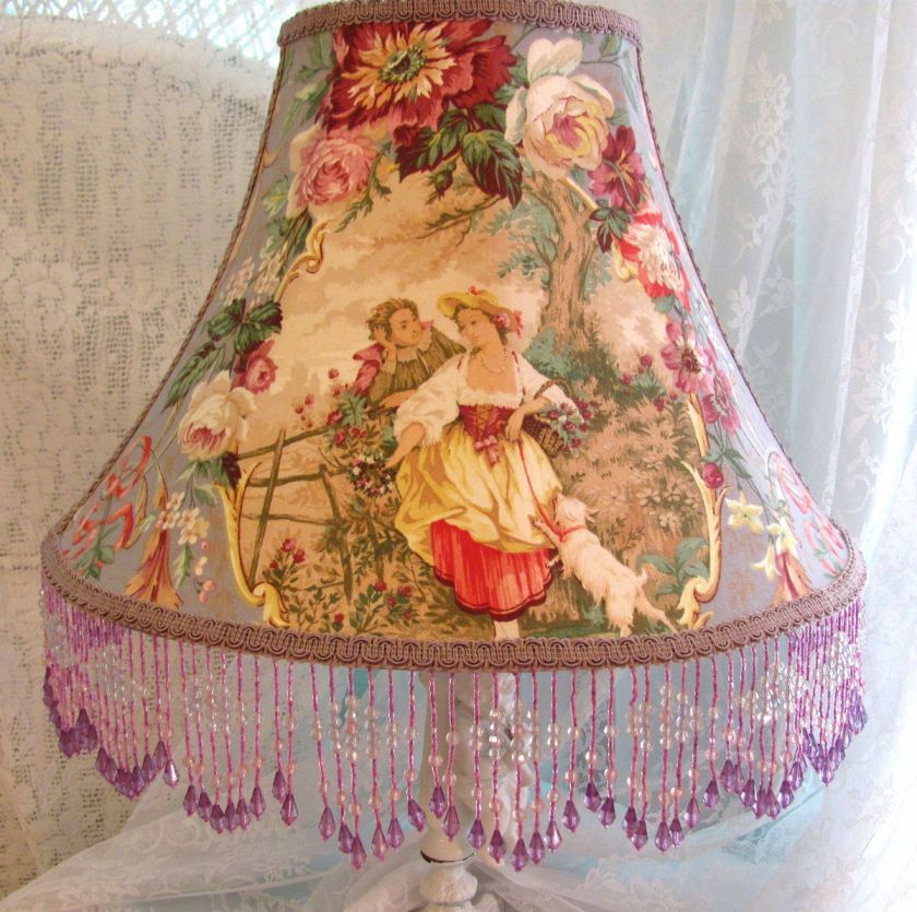 12 LAMP SHADE French FRAGONARD Toile fabric shabby Lavender mauves 