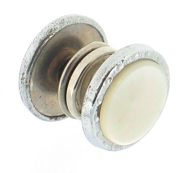 ANTIQUE SILVER TONE MOTHER OF PEARL SNAP CUFFLINKS  