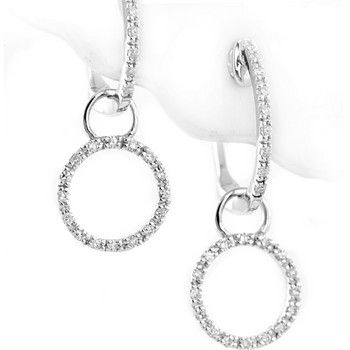 UNIQUE DIAMOND CIRCLE DANGLE EARRINGS 14K WHITE GOLD  