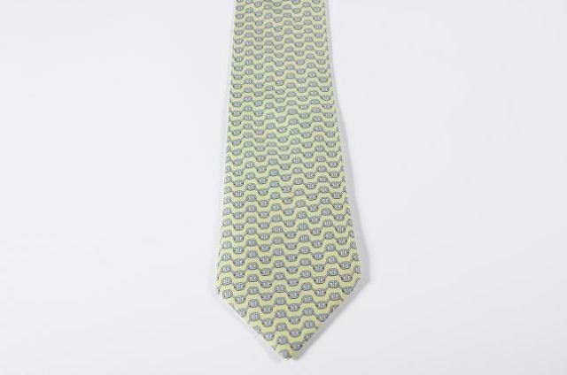 Hermes Chartreuse Green Connected Chain Link Silk Neck Tie France 