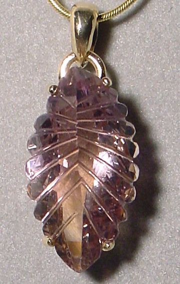 Ametrine Carved Leaf 14k Handmade Pendant 16.29ct  