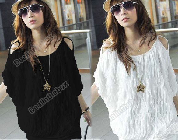 New Women Off Shoulder Wave Batwing Tops Fashion long T 