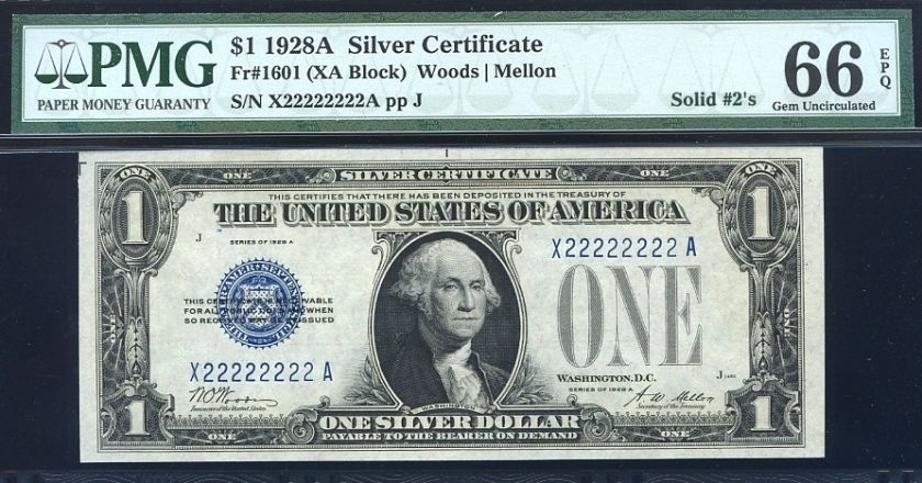 1928A $1.00 SILVER X22222222A *28 SERIES* P.M.G #66EPQ  