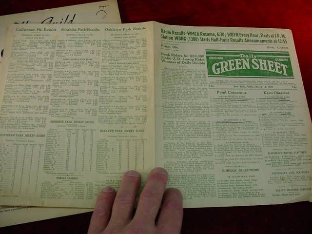 1940s Horse RACE REVIEW Green Sheet GULFSTREAM Sunshine  