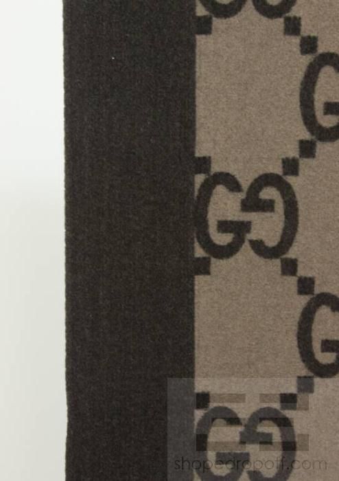 Gucci Brown & Tan Wool Monogram Fringe Throw Blanket  