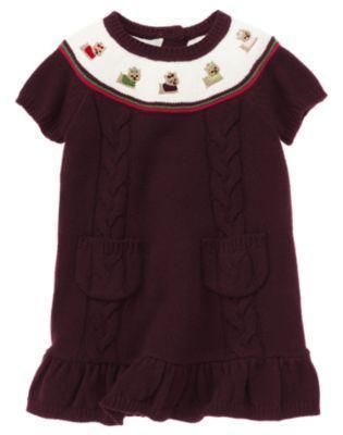 NWT GYMBOREE GIRL PUPS AND KISSES YORKIE SWEATER DRESS PLUM 18 24 MOS