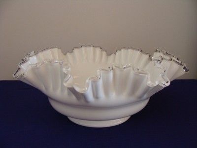 FENTON ~ MILK GLASS SILVER CREST ~ RUFFLED CRIMPED BOWL ~ 12 5/8 