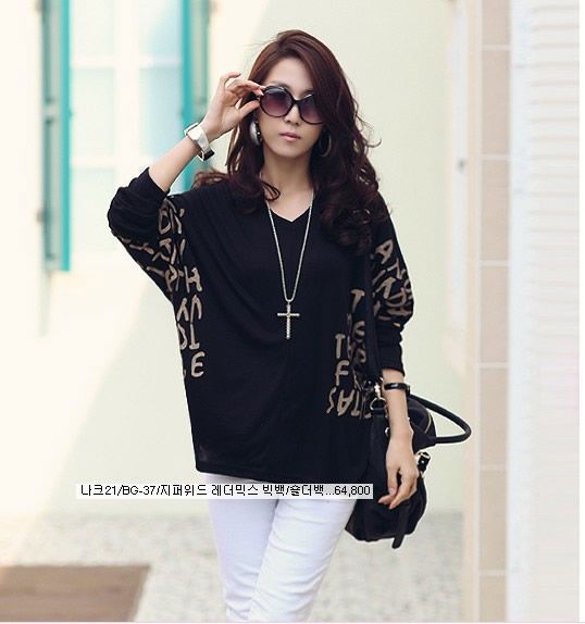   Batwing Dolman Short Sleeve Letter Prints Tops Blouses T Shirts  