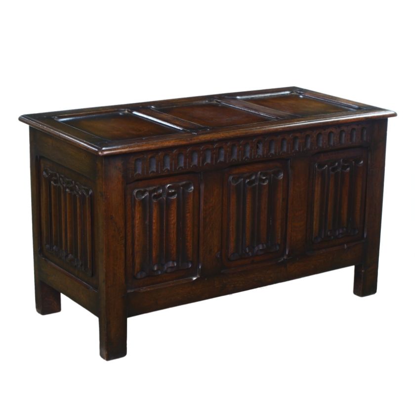 Georgian Carved Linen Fold Oak Blanket Box Coffer Bach  