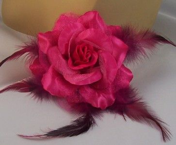   Metallic FLOWER FEATHER HAIR Clip Ponytail Holder Brooch Pin 4 1/2