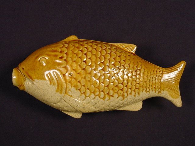 RARE 1800s FISH FLASK ROCKINGHAM YELLOW WARE STONE WARE  